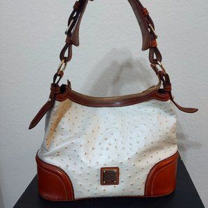 Dooney & Bourke White and Brown Ostrich Hobo Handbag